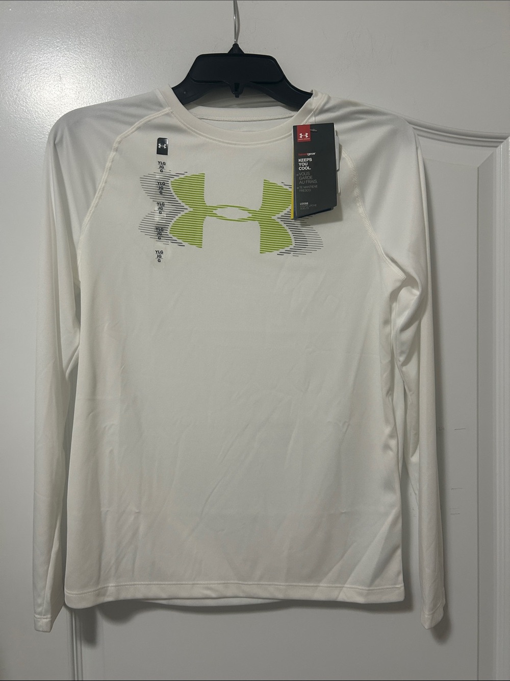 Under Armour White Long-Sleeve Performance Tee with Lime Logo